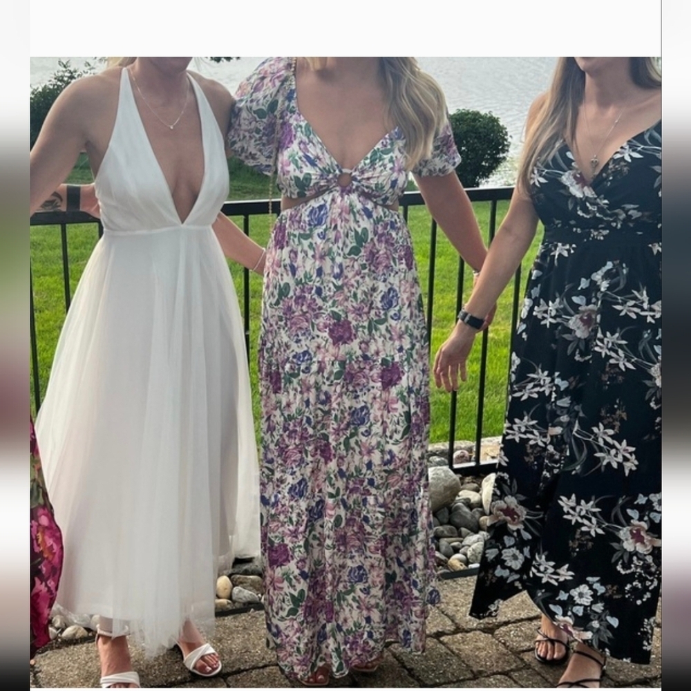 Acoa,Floral Maxi Dress with Puff Sleeves, Size M